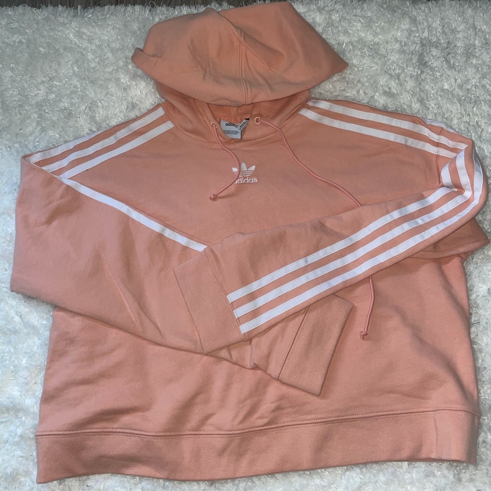 Adidas Crop Sweatshirt pink with white stripes lightweight coral salmon color